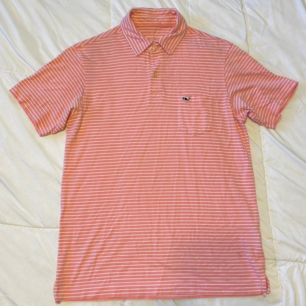 Vineyard Vines Striped Polo. Pink, L